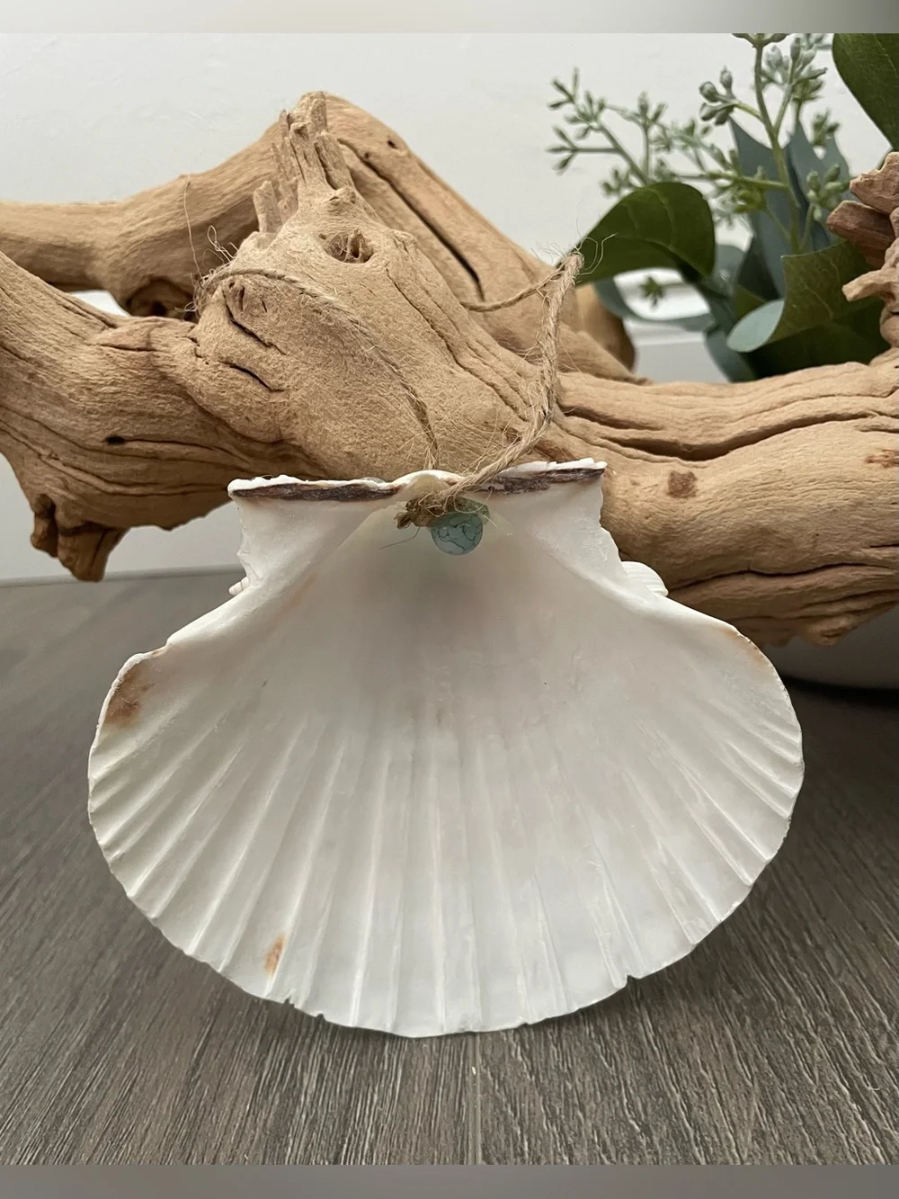 Seashell Ornament Handmade 4.5-5” Beaded Glitter Flower Aquamarine Christmas